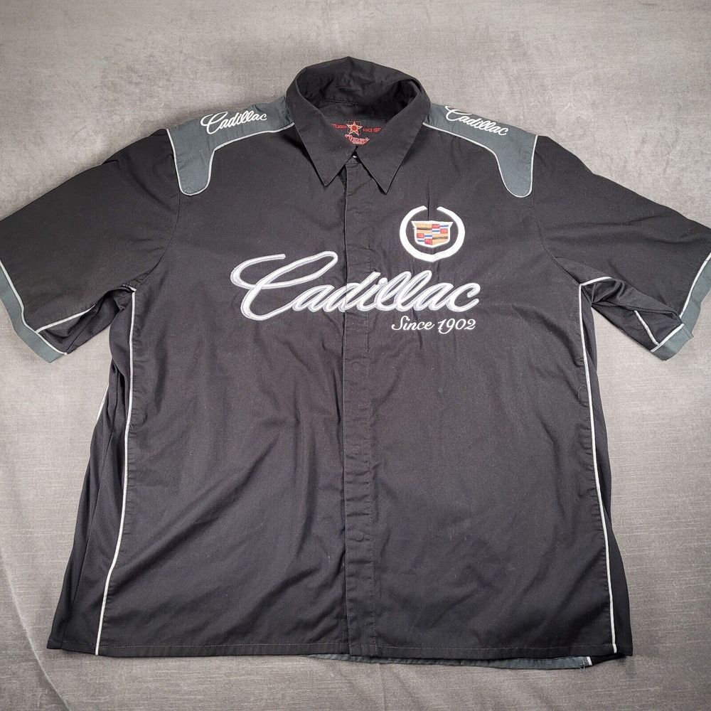 JH Designs Vtg Cadillac Embroidered Shirt Shacket Large Logo Snap Black Mens 3XL